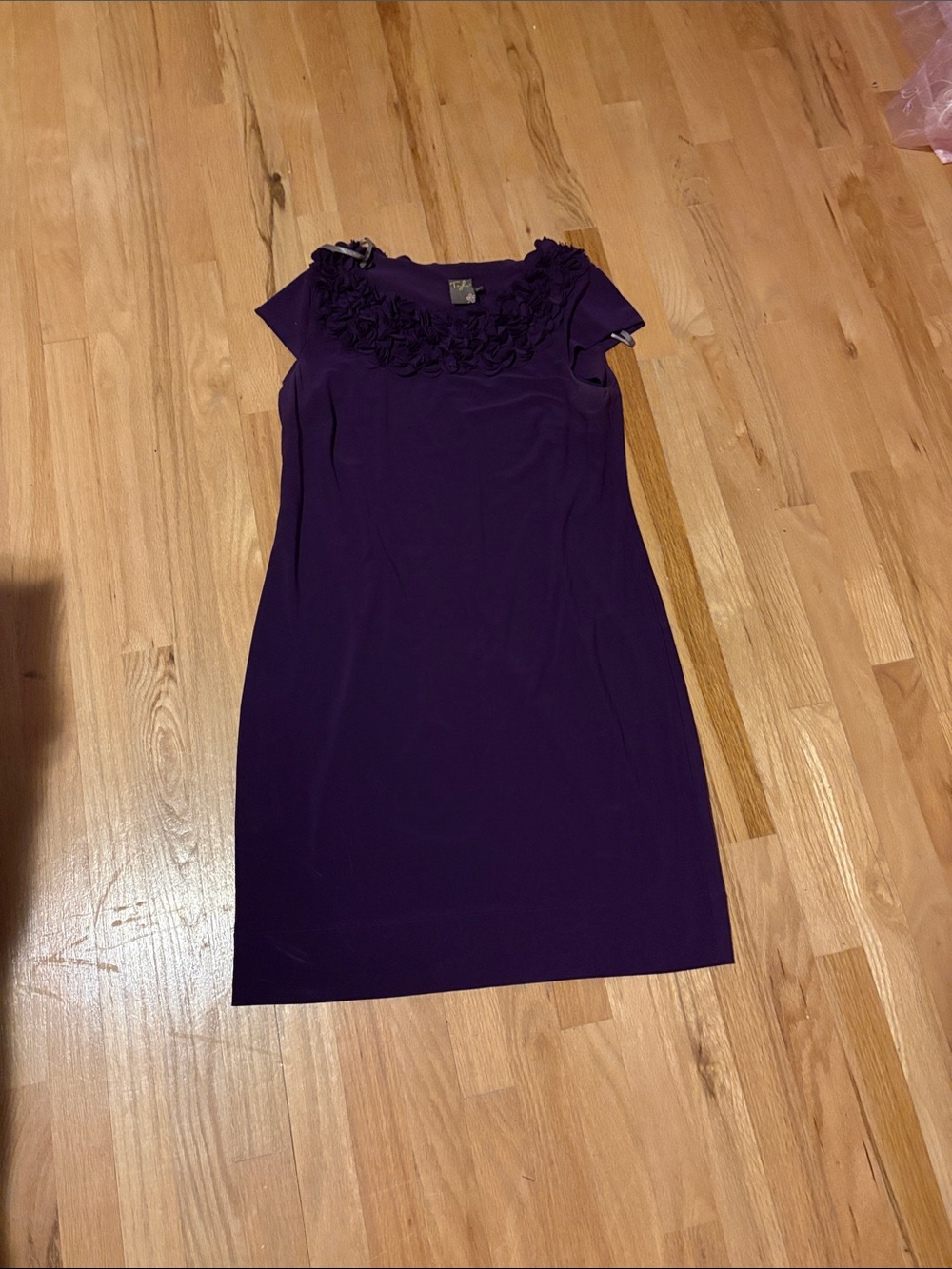 Taylor Purple Cap-Sleeve Ruffle Neck Sheath Dress